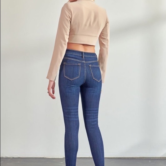 Kancan High Rise Button Fly Frayed Hem Skinny Jeans